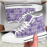 Poni Aloha Hawaii High Top Shoes Plumeria Lei With Palaka Motif - Polynesian Pride