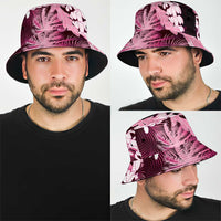 Puakenikeni Maile Lei Bucket Hat Frangipani Pink Tropical Leaves