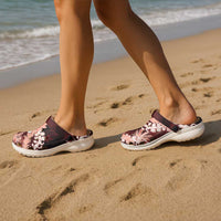 Puakenikeni Maile Lei Clogs Shoes Frangipani Red Tropical Leaves