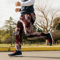 Puakenikeni Maile Lei Jogger Pants Frangipani Red Tropical Leaves