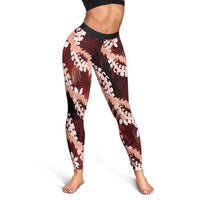 Puakenikeni Maile Lei Leggings Frangipani Red Tropical Leaves