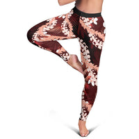 Puakenikeni Maile Lei Leggings Frangipani Red Tropical Leaves