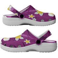 Purple Banana Leaf Hawaii Clogs Shoes Lau Maia Plumeria Tropical Summer Vibes
