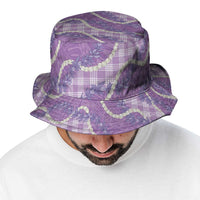Purple Hawaii Palaka Honohono Pikake Bucket Hat Hawaiian Orchid Lei Polynesian Pattern - Polynesian Pride