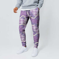 Purple Hawaii Palaka Honohono Pikake Jogger Pants Hawaiian Orchid Lei Polynesian Pattern - Polynesian Pride