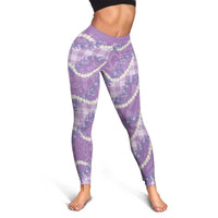 Purple Hawaii Palaka Honohono Pikake Leggings Hawaiian Orchid Lei Polynesian Pattern - Polynesian Pride