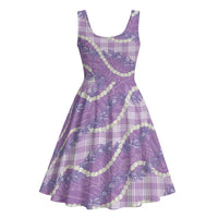 Purple Hawaii Palaka Honohono Pikake Midi Dress Hawaiian Orchid Lei Polynesian Pattern - Polynesian Pride