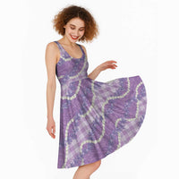 Purple Hawaii Palaka Honohono Pikake Midi Dress Hawaiian Orchid Lei Polynesian Pattern - Polynesian Pride