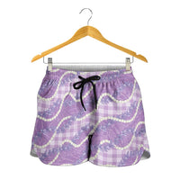 Purple Hawaii Palaka Honohono Pikake Shorts for Women Hawaiian Orchid Lei Polynesian Pattern - Polynesian Pride