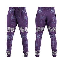 Purple Hawaii Palm Tree Hibiscus Jogger Pants Fantasy Summer Vibe LT01 Purple - Polynesian Pride