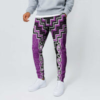 Purple Niho Taniwha Mix Poutama Jogger Pants Unique Taniko Aotearoa - Polynesian Pride