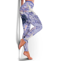 Purple Palaka Crane and Flowers Leggings Japan Heritage Spirit - Polynesian Pride