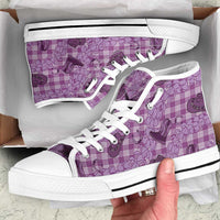 Purple Palaka Hawaii Cowboy High Top Shoes Puakenikeni Lei Paniolo Papale Seamless Vibes - Polynesian Pride
