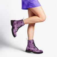 Purple Palaka Hawaii Cowboy Leather Boots Puakenikeni Lei Paniolo Papale Seamless Vibes - Polynesian Pride
