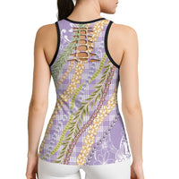 Purple Palaka Hawaii Leis Hollow Tank Top Hawaiian-plaid Elegant Tropical Vibes - Polynesian Pride