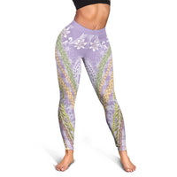 Purple Palaka Hawaii Leis Leggings Hawaiian-plaid Elegant Tropical Vibes - Polynesian Pride