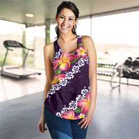 Purple Polynesia Women Racerback Tank Plumeria With Hibiscus Pattern Tropical Vibes - Polynesian Pride