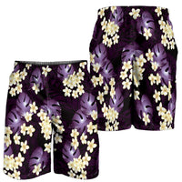 Purple Tropical Hawaii Shorts for Men Seamless Monstera Plumeria Hawaiian Pattern - Polynesian Pride