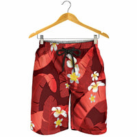 Red Banana Leaf Hawaii Shorts for Men Lau Maia Plumeria Tropical Summer Vibes