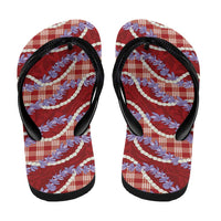 Red Hawaii Palaka Honohono Pikake Flip Flops Hawaiian Orchid Lei Polynesian Pattern - Polynesian Pride
