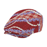 Red Hawaii Palaka Honohono Pikake Jeff Hat Hawaiian Orchid Lei Polynesian Pattern - Polynesian Pride