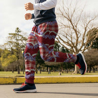 Red Hawaii Palaka Honohono Pikake Jogger Pants Hawaiian Orchid Lei Polynesian Pattern - Polynesian Pride