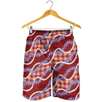 Red Hawaii Palaka Honohono Pikake Shorts for Men Hawaiian Orchid Lei Polynesian Pattern - Polynesian Pride