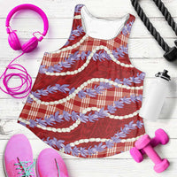 Red Hawaii Palaka Honohono Pikake Women Racerback Tank Hawaiian Orchid Lei Polynesian Pattern - Polynesian Pride