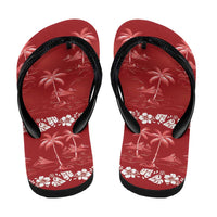 Red Hawaii Palm Tree Hibiscus Flip Flops Fantasy Summer Vibe LT01 - Polynesian Pride