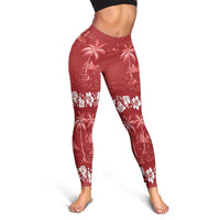 Red Hawaii Palm Tree Hibiscus Leggings Fantasy Summer Vibe LT01 - Polynesian Pride