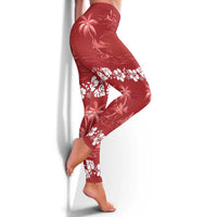 Red Hawaii Palm Tree Hibiscus Leggings Fantasy Summer Vibe LT01 - Polynesian Pride