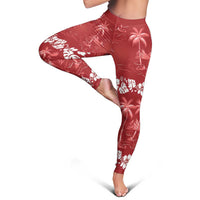 Red Hawaii Palm Tree Hibiscus Leggings Fantasy Summer Vibe LT01 - Polynesian Pride