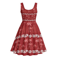 Red Hawaii Palm Tree Hibiscus Midi Dress Fantasy Summer Vibe LT01 - Polynesian Pride