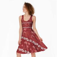 Red Hawaii Palm Tree Hibiscus Midi Dress Fantasy Summer Vibe LT01 - Polynesian Pride