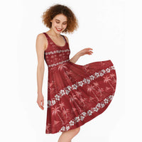 Red Hawaii Palm Tree Hibiscus Midi Dress Fantasy Summer Vibe LT01 - Polynesian Pride