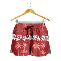 Red Hawaii Palm Tree Hibiscus Shorts for Women Fantasy Summer Vibe LT01 - Polynesian Pride