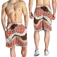 Red Hawaii Tiare and Shell Lei Shorts for Men Hawaiian Palaka Luxury Vibes - Polynesian Pride