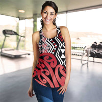 Red New Zealand Women Racerback Tank Aotearoa Kowhaiwhai Mix Taniko Art LT14