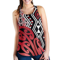 Red New Zealand Women Racerback Tank Aotearoa Kowhaiwhai Mix Taniko Art LT14