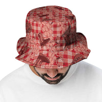 Red Palaka Hawaii Cowboy Bucket Hat Puakenikeni Lei Paniolo Papale Seamless Vibes - Polynesian Pride