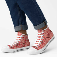 Red Palaka Hawaii Cowboy High Top Shoes Puakenikeni Lei Paniolo Papale Seamless Vibes - Polynesian Pride