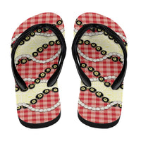 Red Palaka Hawaii Flip Flops Kukui Nut Pikake Lei Hawaiian Tapa Pattern - Polynesian Pride