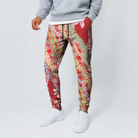 Red Palaka Hawaii Leis Jogger Pants Hawaiian-plaid Elegant Tropical Vibes - Polynesian Pride