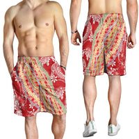 Red Palaka Hawaii Leis Shorts for Men Hawaiian-plaid Elegant Tropical Vibes - Polynesian Pride