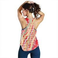 Red Palaka Hawaii Leis Women Racerback Tank Hawaiian-plaid Elegant Tropical Vibes - Polynesian Pride