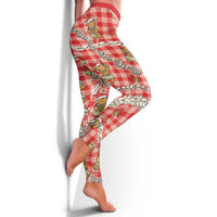 Red Palaka Hawaii Mele Kalikimaka Leggings Ohia Lehua Shell Leis Funny Gingerbread Santa - Polynesian Pride