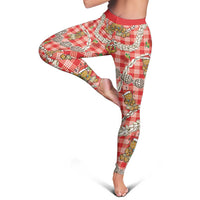 Red Palaka Hawaii Mele Kalikimaka Leggings Ohia Lehua Shell Leis Funny Gingerbread Santa - Polynesian Pride