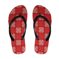Red Palaka Quilt Hawaii Flip Flops Traditional Hawaii-plaid Pattern - Polynesian Pride