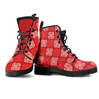 Red Palaka Quilt Hawaii Leather Boots Traditional Hawaii-plaid Pattern - Polynesian Pride