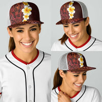Red Polynesia Baseball Net Cap Plumeria Tropical Leaves With Galaxy Polynesian Art - Polynesian Pride